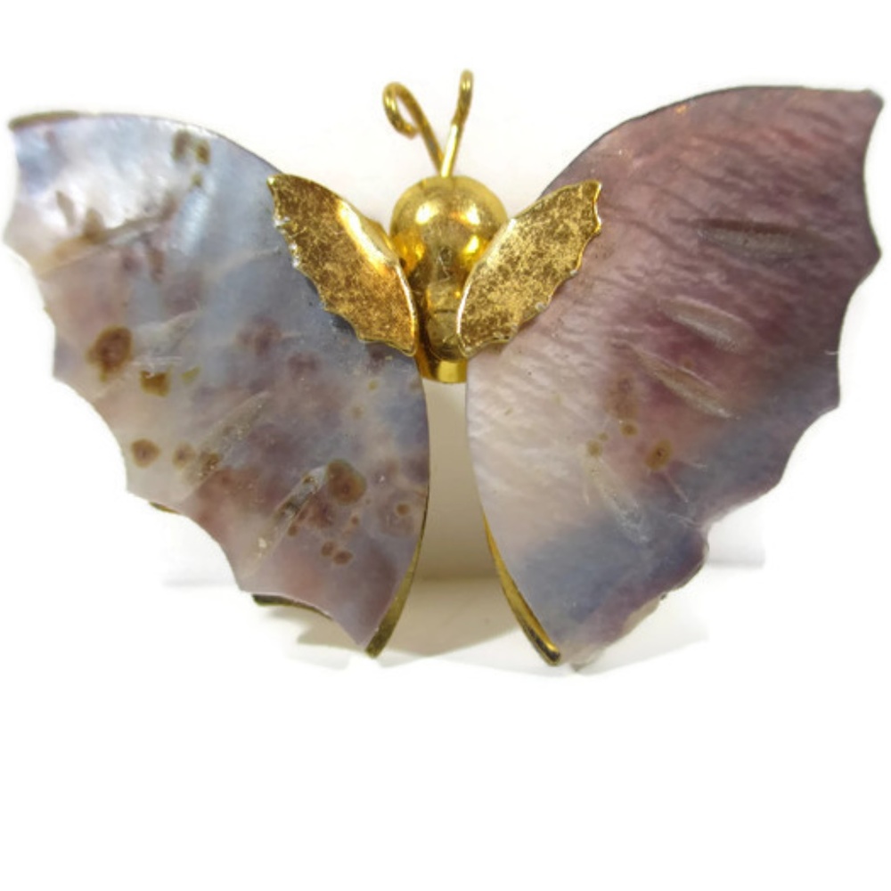 VTG Butterfly Brooch Pin Scored Wings Purple